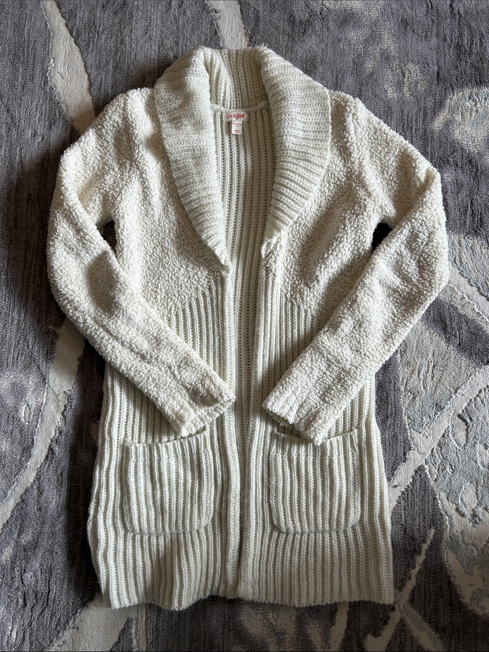 Cozy Shawl Collar Cream Cardigan Sweater Size 14/16